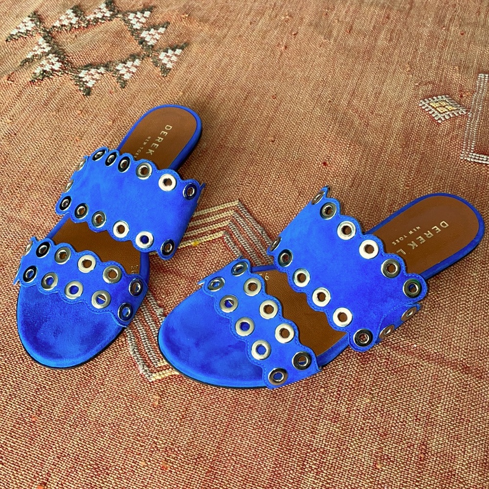 Derek Lam Royal blue grommet suede flats/ slides